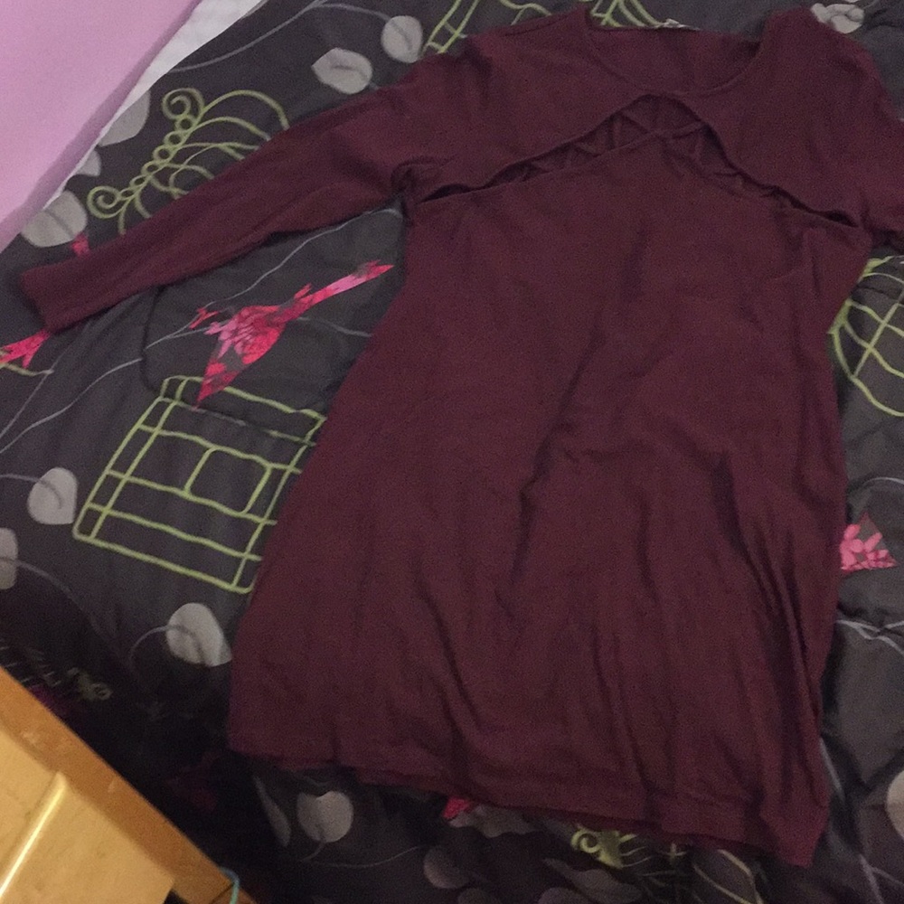Maroon symmetrical cut-out long sleeved dress